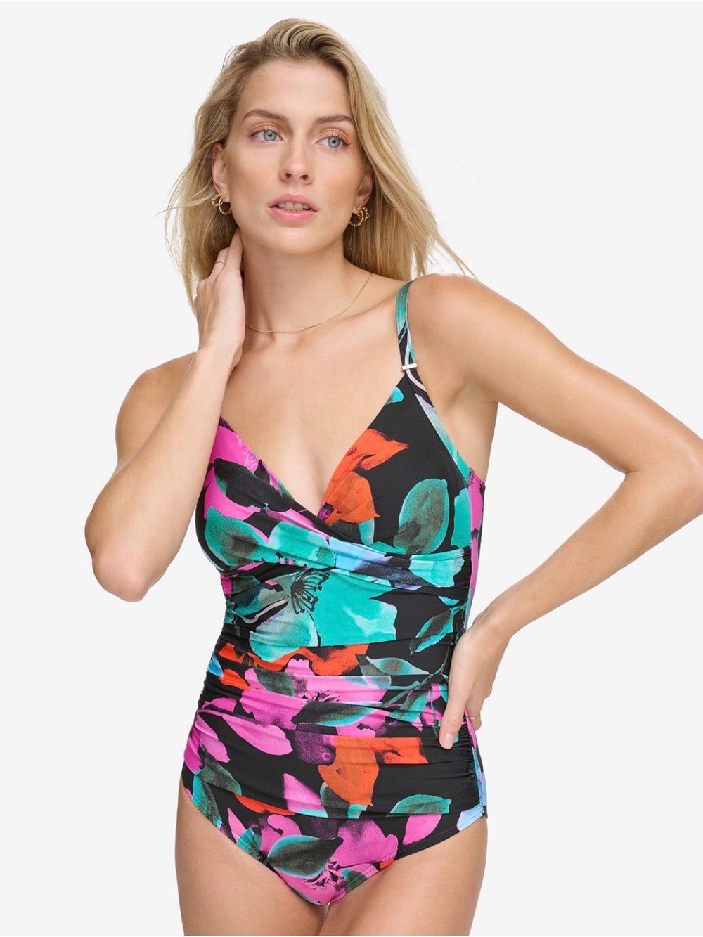 Calvin Klein Twist-Front Tummy-Control One-Piece Swimsuit 16 NWT